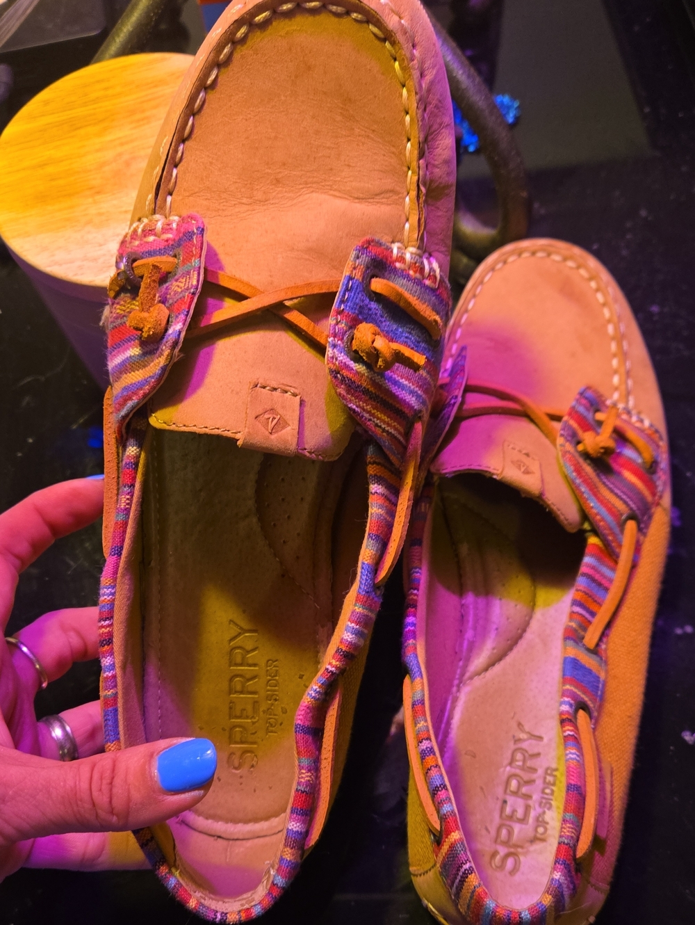 Sperry Multicolor Trim Tan Leather Women’s Boat Loafers Size 8